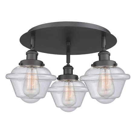 A large image of the Innovations Lighting 916-3C-8-19 Oxford Flush Matte Black / Seedy