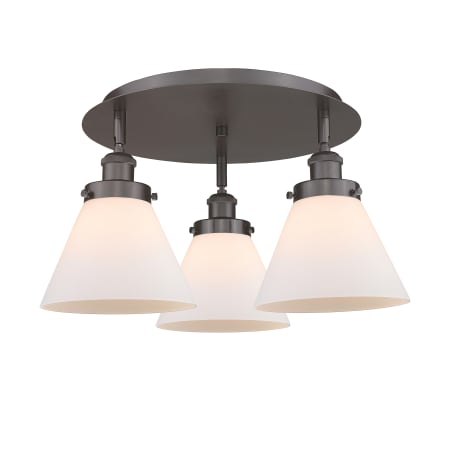 A large image of the Innovations Lighting 916-3C-10-20 Cone Flush Oil Rubbed Bronze / Matte White