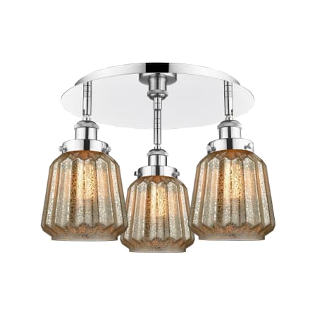 A large image of the Innovations Lighting 916-3C-8-19 Chatham Flush Polished Chrome / Mercury