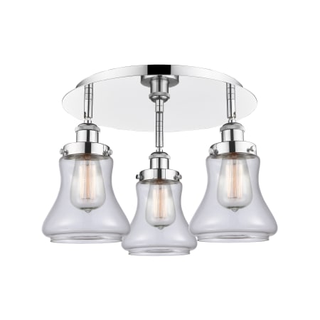 A large image of the Innovations Lighting 916-3C-10-18 Bellmont Flush Polished Chrome / Clear