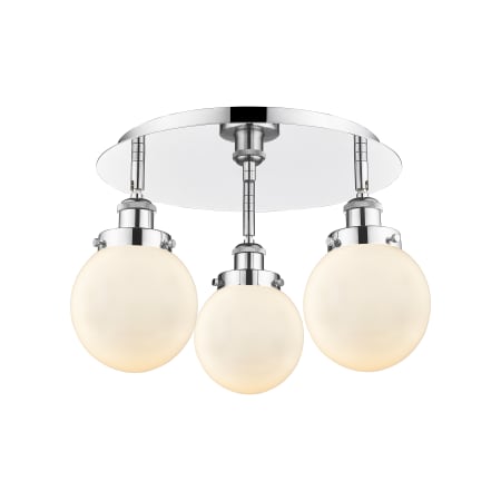 A large image of the Innovations Lighting 916-3C-10-18 Beacon Flush Polished Chrome / Matte White