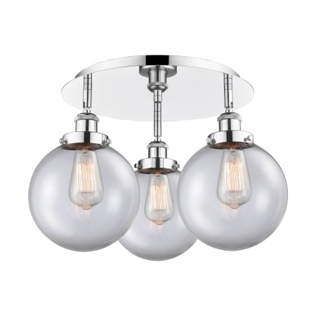 A large image of the Innovations Lighting 916-3C-12-20 Canton Flush Polished Chrome / Clear