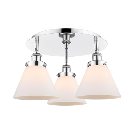 A large image of the Innovations Lighting 916-3C-10-20 Cone Flush Polished Chrome / Matte White