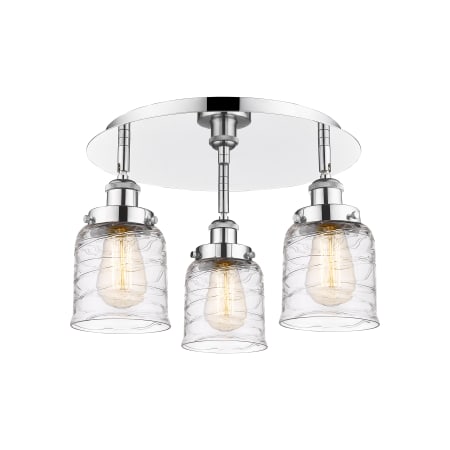 A large image of the Innovations Lighting 916-3C-10-17 Bell Flush Polished Chrome / Clear Deco Swirl