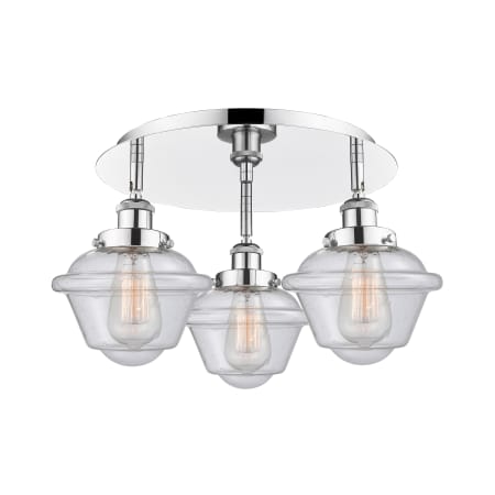 A large image of the Innovations Lighting 916-3C-8-19 Oxford Flush Polished Chrome / Seedy