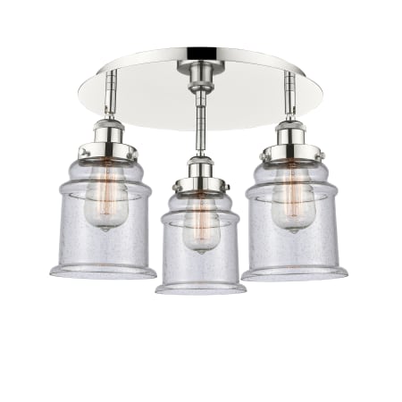A large image of the Innovations Lighting 916-3C-11-18 Canton Flush Polished Nickel / Seedy