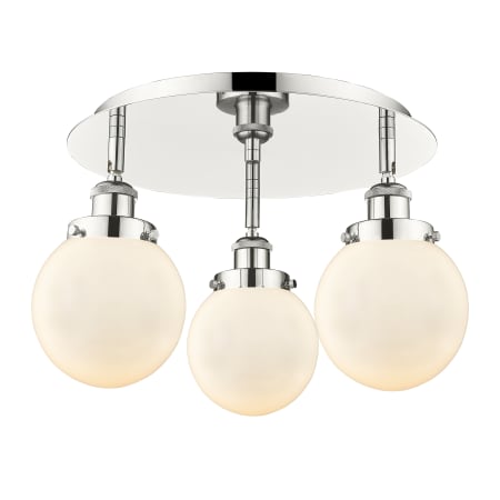 A large image of the Innovations Lighting 916-3C-10-18 Beacon Flush Polished Nickel / Matte White