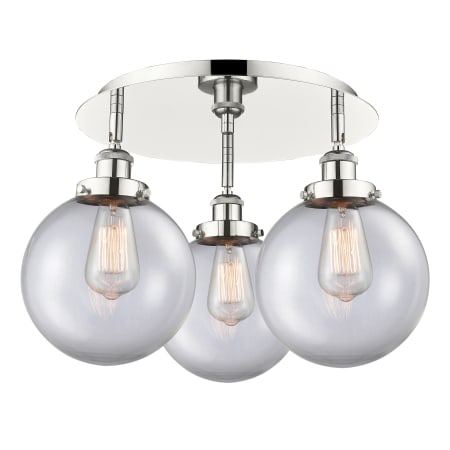 A large image of the Innovations Lighting 916-3C-12-20 Canton Flush Polished Nickel / Clear