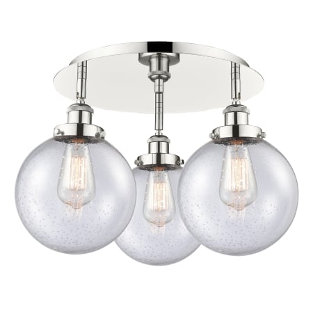 A large image of the Innovations Lighting 916-3C-12-20 Canton Flush Polished Nickel / Seedy