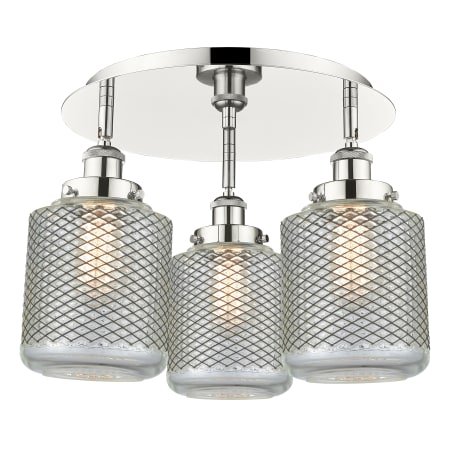A large image of the Innovations Lighting 916-3C-10-18 Edison Flush Polished Nickel / Clear Wire Mesh