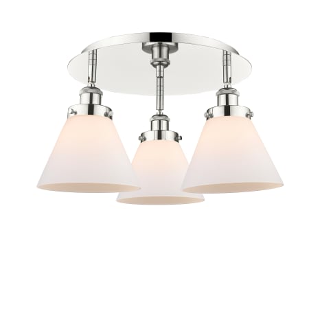 A large image of the Innovations Lighting 916-3C-10-20 Cone Flush Polished Nickel / Matte White