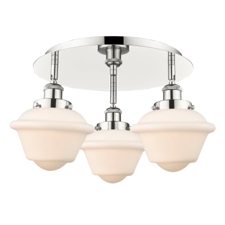 A large image of the Innovations Lighting 916-3C-8-19 Oxford Flush Polished Nickel / Matte White