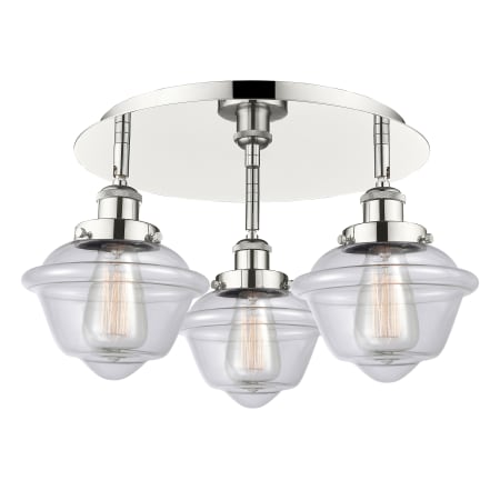 A large image of the Innovations Lighting 916-3C-8-19 Oxford Flush Polished Nickel / Clear