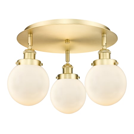 A large image of the Innovations Lighting 916-3C-10-18 Beacon Flush Satin Gold / Matte White