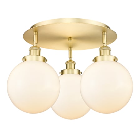 A large image of the Innovations Lighting 916-3C-12-20 Canton Flush Satin Gold / Matte White