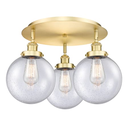 A large image of the Innovations Lighting 916-3C-12-20 Canton Flush Satin Gold / Seedy