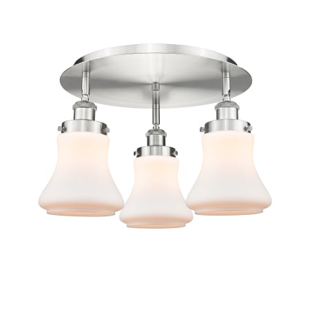 A large image of the Innovations Lighting 916-3C-10-18 Bellmont Flush Satin Nickel / Matte White