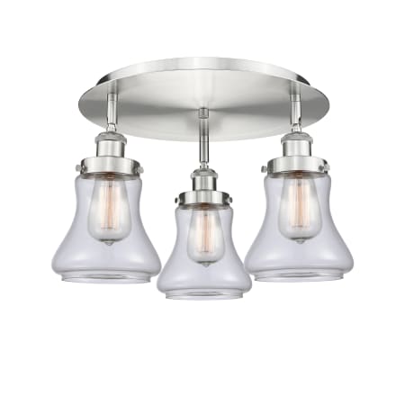A large image of the Innovations Lighting 916-3C-10-18 Bellmont Flush Satin Nickel / Clear