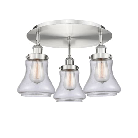 A large image of the Innovations Lighting 916-3C-10-18 Bellmont Flush Satin Nickel / Seedy