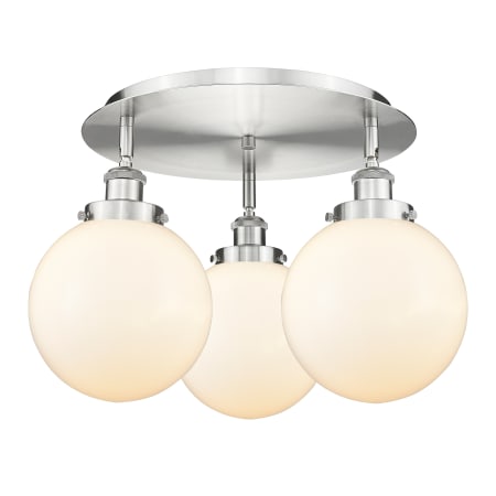 A large image of the Innovations Lighting 916-3C-12-20 Canton Flush Satin Nickel / Matte White