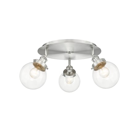 A large image of the Innovations Lighting 916-3C-10-18 Beacon Flush Satin Nickel / Clear