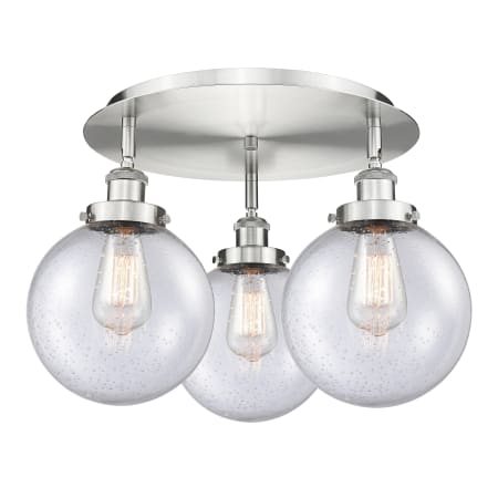 A large image of the Innovations Lighting 916-3C-12-20 Canton Flush Satin Nickel / Seedy