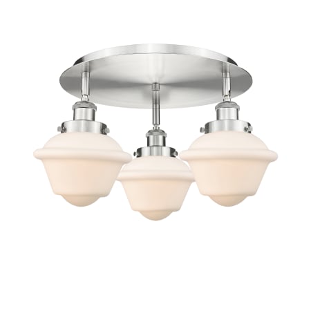 A large image of the Innovations Lighting 916-3C-8-19 Oxford Flush Satin Nickel / Matte White