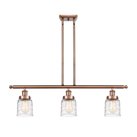 A large image of the Innovations Lighting 916-3I-10-36 Bell Linear Antique Copper / Deco Swirl