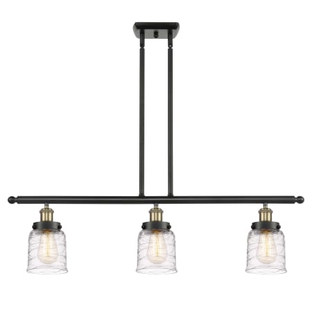 A large image of the Innovations Lighting 916-3I-10-36 Bell Linear Black Antique Brass / Deco Swirl