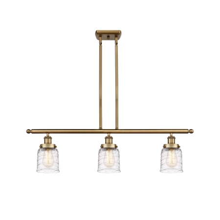 A large image of the Innovations Lighting 916-3I-10-36 Bell Linear Brushed Brass / Deco Swirl