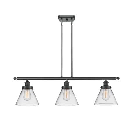 A large image of the Innovations Lighting 916-3I Large Cone Matte Black / Clear