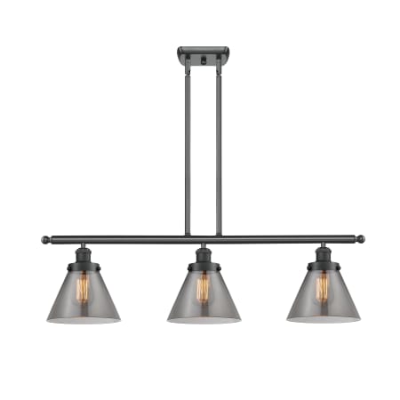 A large image of the Innovations Lighting 916-3I Large Cone Matte Black / Plated Smoke