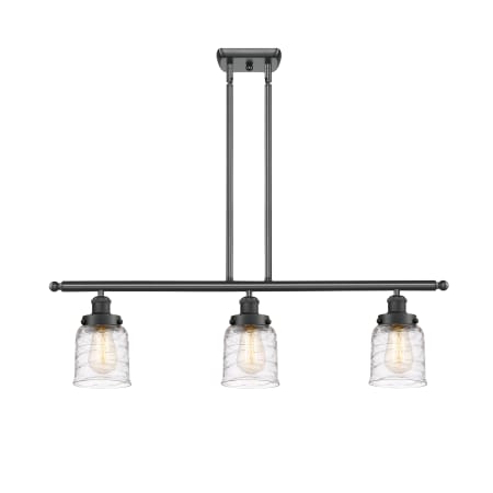 A large image of the Innovations Lighting 916-3I-10-36 Bell Linear Matte Black / Deco Swirl