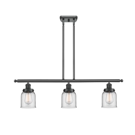 A large image of the Innovations Lighting 916-3I Small Bell Matte Black / Clear