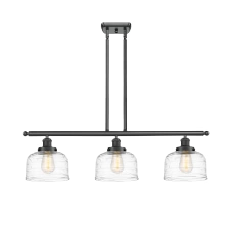 A large image of the Innovations Lighting 916-3I-11-36 Bell Linear Matte Black / Clear Deco Swirl