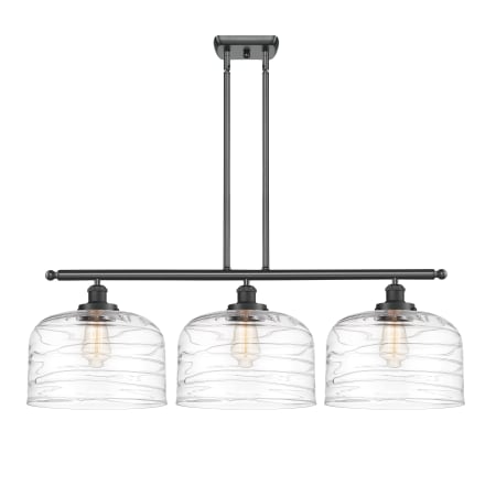 A large image of the Innovations Lighting 916-3I-11-36-L Bell Linear Matte Black / Clear Deco Swirl