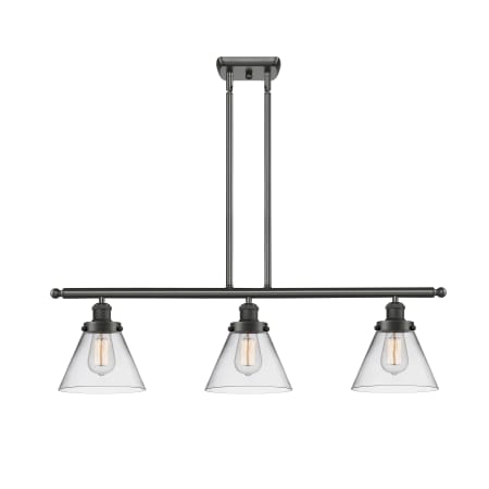 A large image of the Innovations Lighting 916-3I Large Cone Oil Rubbed Bronze / Clear
