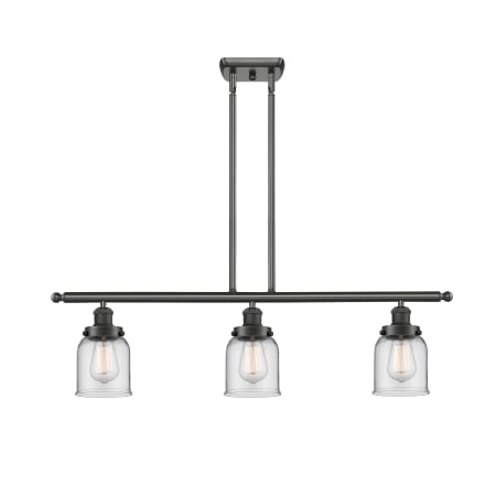 A large image of the Innovations Lighting 916-3I Small Bell Oil Rubbed Bronze / Clear