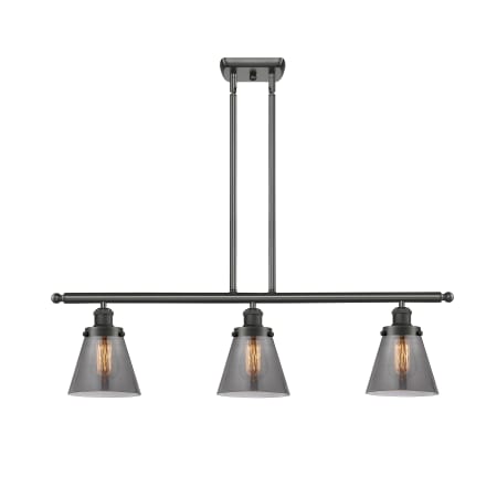 A large image of the Innovations Lighting 916-3I Small Cone Oil Rubbed Bronze / Plated Smoke