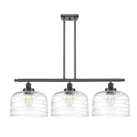 A large image of the Innovations Lighting 916-3I-11-36-L Bell Linear Oil Rubbed Bronze / Clear Deco Swirl