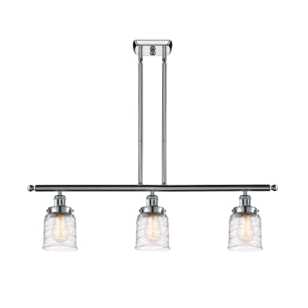 A large image of the Innovations Lighting 916-3I-10-36 Bell Linear Polished Chrome / Deco Swirl
