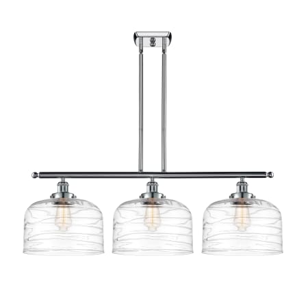 A large image of the Innovations Lighting 916-3I-11-36-L Bell Linear Polished Chrome / Clear Deco Swirl