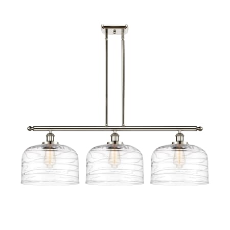A large image of the Innovations Lighting 916-3I-11-36-L Bell Linear Polished Nickel / Clear Deco Swirl