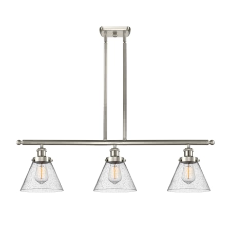 A large image of the Innovations Lighting 916-3I Large Cone Brushed Satin Nickel / Seedy