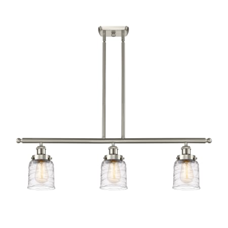 A large image of the Innovations Lighting 916-3I-10-36 Bell Linear Brushed Satin Nickel / Deco Swirl