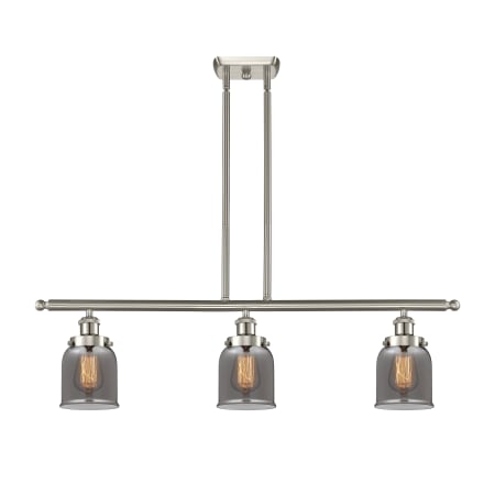 A large image of the Innovations Lighting 916-3I Small Bell Brushed Satin Nickel / Plated Smoke