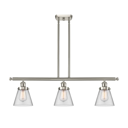 A large image of the Innovations Lighting 916-3I Small Cone Brushed Satin Nickel / Clear