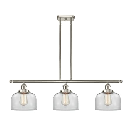 A large image of the Innovations Lighting 916-3I Large Bell Brushed Satin Nickel / Clear