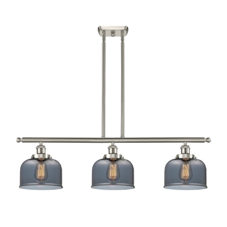 A large image of the Innovations Lighting 916-3I Large Bell Brushed Satin Nickel / Plated Smoke