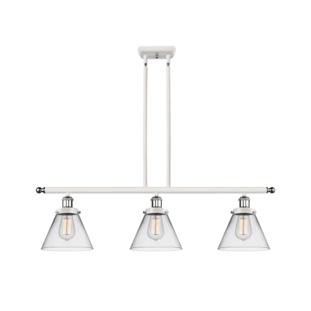 A large image of the Innovations Lighting 916-3I-11-36 Cone Linear White and Polished Chrome / Clear
